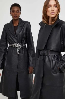 Answear Lab płaszcz skórzany damski kolor czarny przejściowy