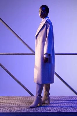 Answear Lab płaszcz wełniany kolor beżowy oversize