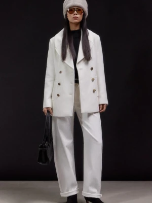 Answear Lab płaszcz wełniany kolor biały przejściowy dwurzędowy Answear.LAB