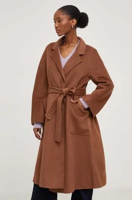 Answear Lab płaszcz wełniany kolor brązowy przejściowy bez podszewki