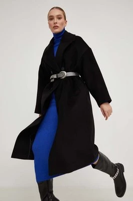 Answear Lab płaszcz wełniany kolor czarny oversize