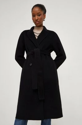 Answear Lab płaszcz wełniany X kolekcja limitowana NO SHAME kolor czarny przejściowy dwurzędowy bez podszewki