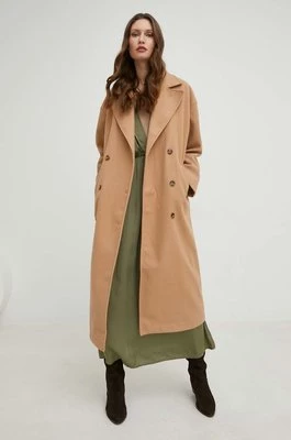 Answear Lab płaszcz z wełną kolor brązowy przejściowy