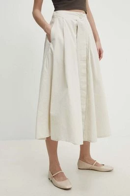 Answear Lab spódnica bawełniana kolor beżowy midi rozkloszowana