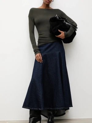 Answear.LAB spódnica jeansowa kolor granatowy maxi rozkloszowana