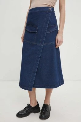 Answear Lab spódnica jeansowa kolor niebieski midi rozkloszowana