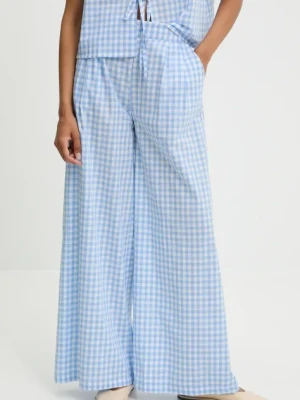 Answear Lab spodnie bawełniane damskie kolor niebieski szerokie high waist
