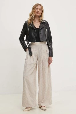 Answear Lab spodnie bawełniane kolor beżowy szerokie high waist