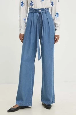 Answear Lab spodnie bawełniane kolor niebieski szerokie high waist