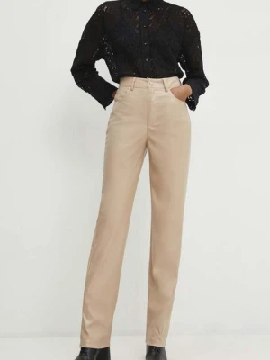 Answear Lab spodnie damskie kolor beżowy proste high waist