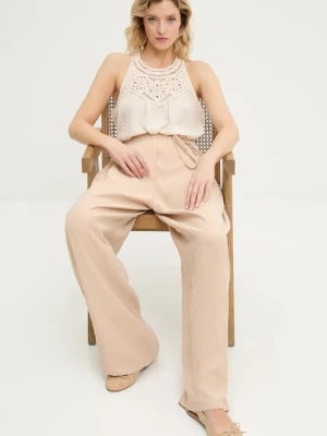 Answear.LAB spodnie damskie kolor beżowy szerokie high waist