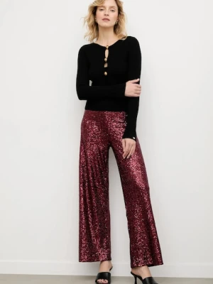Answear.LAB spodnie damskie kolor bordowy szerokie high waist