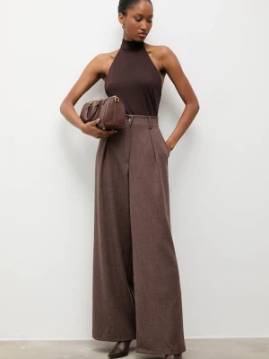 Answear.LAB spodnie damskie kolor brązowy proste high waist