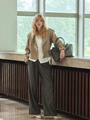 Answear.LAB spodnie damskie kolor szary szerokie high waist