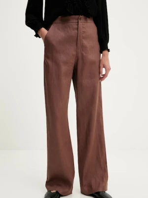 Answear.LAB spodnie lniane damskie kolor brązowy szerokie high waist