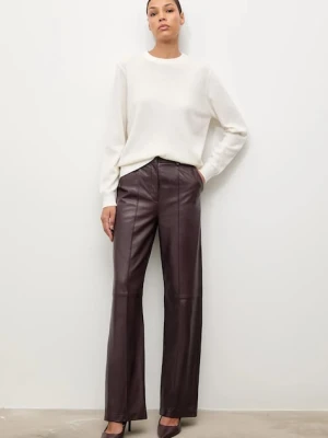 Answear.LAB spodnie skórzane damskie kolor bordowy proste high waist