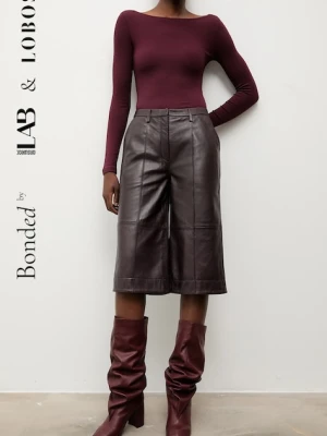 Bonded by Answear.LAB & LOBOS spodnie skórzane damskie kolor bordowy szerokie high waist