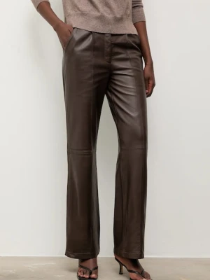 Answear.LAB spodnie skórzane damskie kolor brązowy szerokie high waist