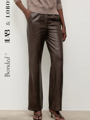 Answear.LAB spodnie skórzane damskie kolor brązowy szerokie high waist
