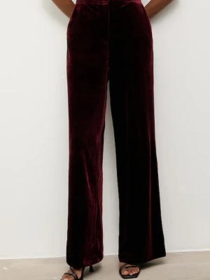 Answear.LAB spodnie welurowe damskie kolor bordowy szerokie high waist