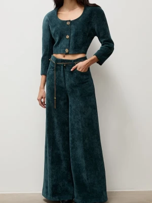 Answear.LAB spodnie wide leg damskie sztruksowe zielony