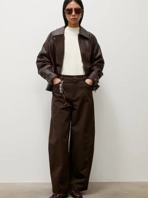 Answear.LAB spodnie wide leg damskie z bawełną brązowy