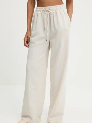 Answear Lab spodnie z domieszką lnu damskie kolor beżowy szerokie high waist