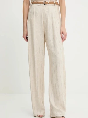 Answear.LAB spodnie z domieszką lnu damskie kolor beżowy szerokie high waist