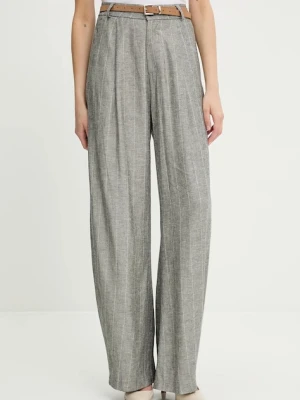 Answear Lab spodnie z domieszką lnu damskie kolor szary szerokie high waist