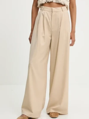 Answear Lab spodnie z domieszką wełny damskie kolor beżowy szerokie high waist
