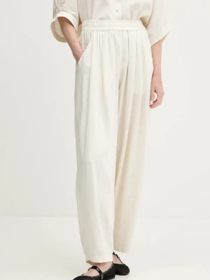 Answear Lab spodnie z lnem damskie kolor beżowy proste high waist