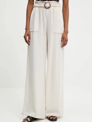 Answear Lab spodnie z lnem damskie kolor beżowy szerokie high waist