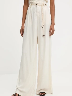 Answear.LAB spodnie z lnem damskie kolor beżowy szerokie high waist