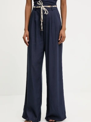 Answear.LAB spodnie z lnem damskie kolor granatowy szerokie high waist