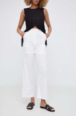 Answear Lab spodnie z lnem kolor biały proste high waist