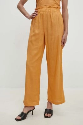 Answear Lab spodnie z lnem kolor pomarańczowy proste high waist