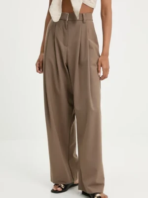 Answear Lab spodnie z wełną damskie kolor brązowy szerokie high waist