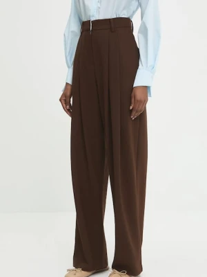 Answear Lab spodnie z wełną damskie kolor brązowy szerokie high waist