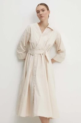 Answear Lab sukienka bawełniana kolor beżowy midi rozkloszowana