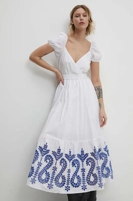 Answear Lab sukienka bawełniana kolor biały maxi rozkloszowana