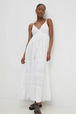 Answear Lab sukienka bawełniana kolor biały maxi rozkloszowana