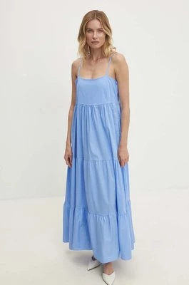 Answear Lab sukienka bawełniana kolor niebieski maxi rozkloszowana