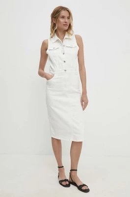 Answear Lab sukienka jeansowa kolor biały midi prosta