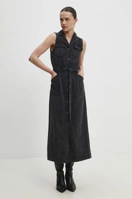 Answear Lab sukienka jeansowa kolor czarny midi rozkloszowana