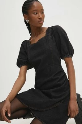 Answear Lab sukienka jeansowa kolor czarny mini rozkloszowana