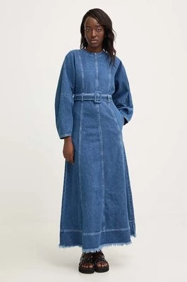 Answear Lab sukienka jeansowa kolor niebieski maxi rozkloszowana