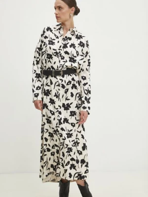 Answear Lab sukienka kolor beżowy maxi oversize