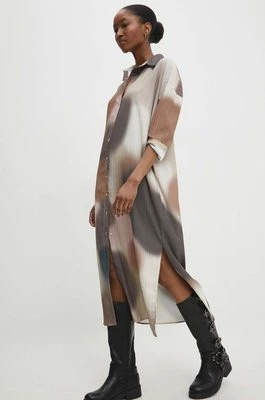 Answear Lab sukienka kolor beżowy midi oversize