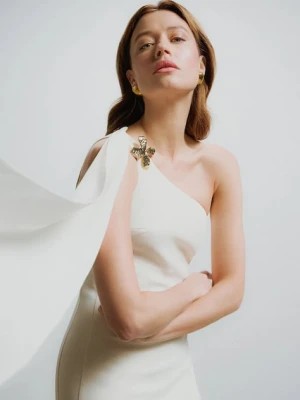 Answear.LAB sukienka kolor biały midi dopasowana