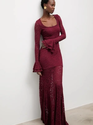 Answear.LAB sukienka kolor bordowy maxi rozkloszowana